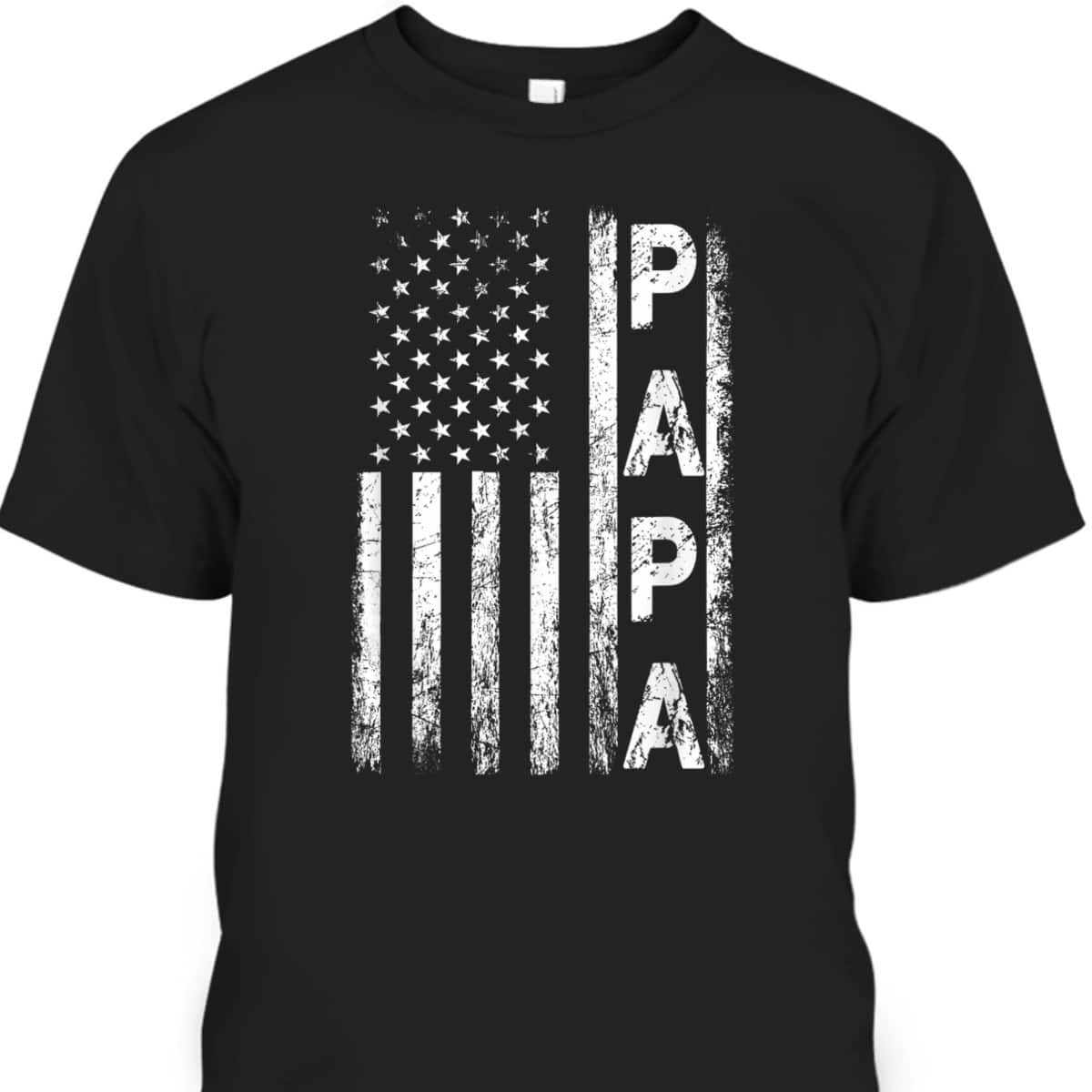 Papa Vintage American Flag Father's Day T-Shirt Gift For Grandpa From Grandson
