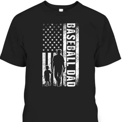 Baseball Dad USA Flag Father's Day T-Shirt Gift For Baseball Players