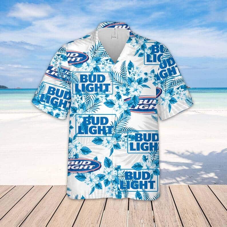 Bud Light Beer Hawaiian Shirt Flower Pattern Beer Lovers Gift Bud Light Beer Hawaiian Shirt Flower Pattern Beer Lovers Gift