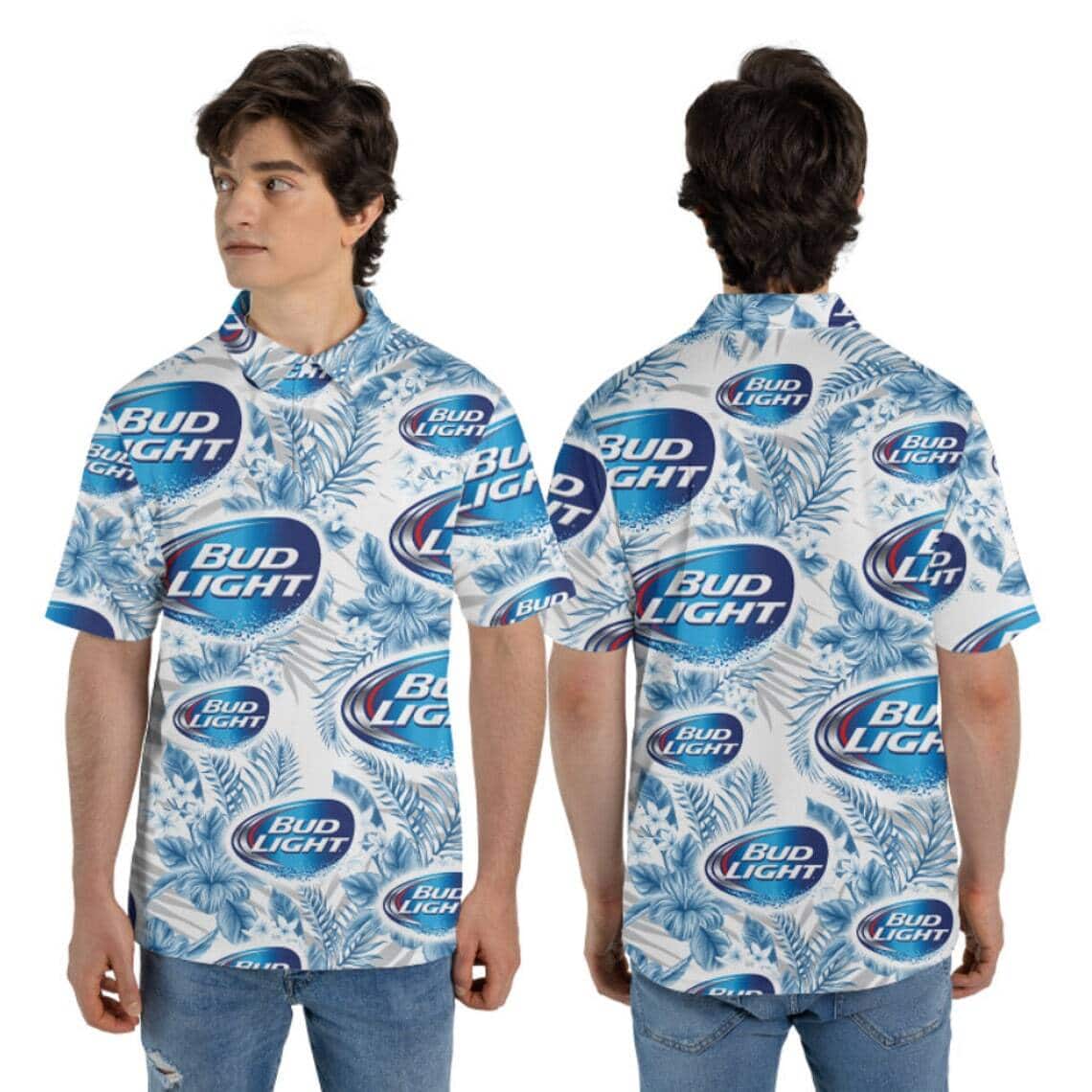 White Aloha Bud Light Hawaiian Shirt Tropical Flower Gift For Beer Lovers White Aloha Bud Light Hawaiian Shirt Tropical Flower Gift For Beer Lovers