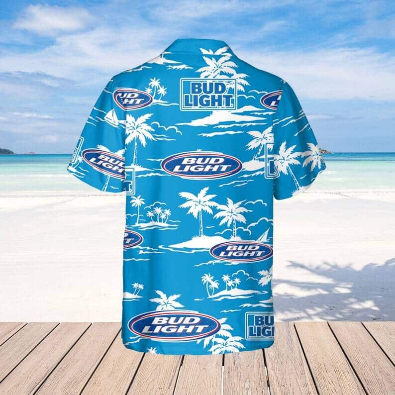 Bud Light Hawaiian Shirt Beach Pattern On Blue Theme Bud Light Hawaiian Shirt Beach Pattern On Blue Theme