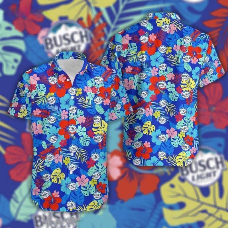 Busch Light Hawaiian Shirt Colorful Tropical Plants Pattern All Over Print Busch Light Hawaiian Shirt Colorful Tropical Plants Pattern All Over Print