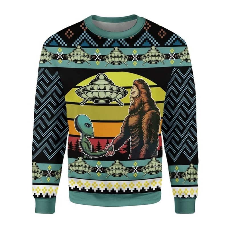 Alien And Bigfoot Ugly Christmas Sweater Alien And Bigfoot Ugly Christmas Sweater