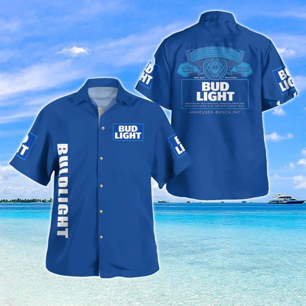 Blue Aloha Bud Light Hawaiian Shirt Beer Lovers Gift