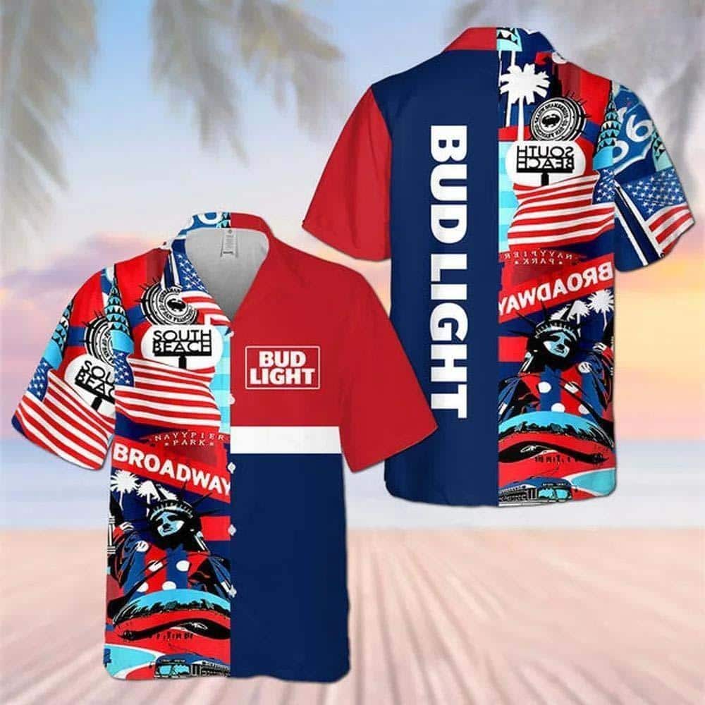 Bud Light Hawaiian Shirt July 4th Independence Day Broadway South Beach Bud Light Hawaiian Shirt July 4th Independence Day Broadway South Beach