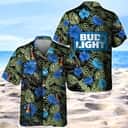 Bud Light Hawaiian Shirt Tropical Hibiscus Flowers And Palm Leaves Bud Light Hawaiian Shirt Tropical Hibiscus Flowers And Palm Leaves