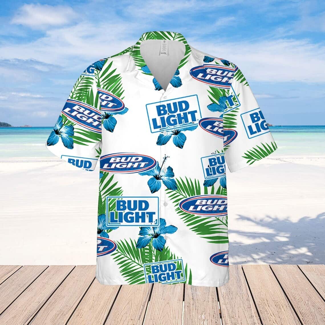Bud Light Beer Hawaiian Shirt Hibiscus Flower Pattern Gift For Beach Lovers Bud Light Beer Hawaiian Shirt Hibiscus Flower Pattern Gift For Beach Lovers