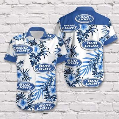 Bud Light Hawaiian Shirt Blue Tropical Flowers Bud Light Hawaiian Shirt Blue Tropical Flowers