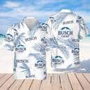 Busch Light Hawaiian Shirt Palm Leaves Pattern On White Theme