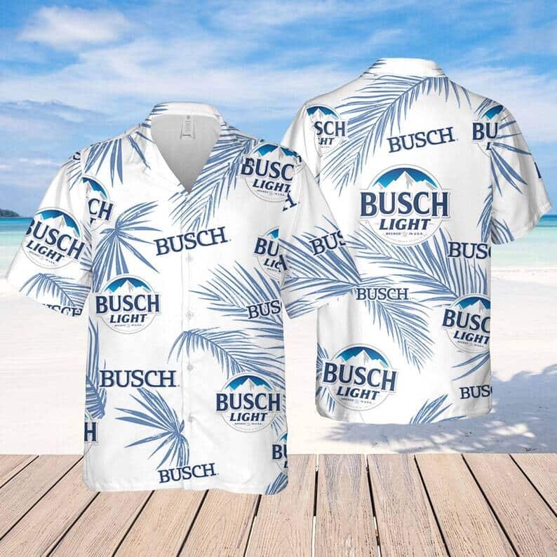 Busch Light Hawaiian Shirt Palm Leaves Pattern On White Theme Busch Light Hawaiian Shirt Palm Leaves Pattern On White Theme