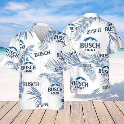 Busch Light Hawaiian Shirt Palm Leaves Pattern On White Theme