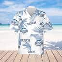Busch Light Hawaiian Shirt Palm Leaves Pattern On White Theme