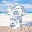 Busch Light Hawaiian Shirt Palm Leaves Pattern On White Theme