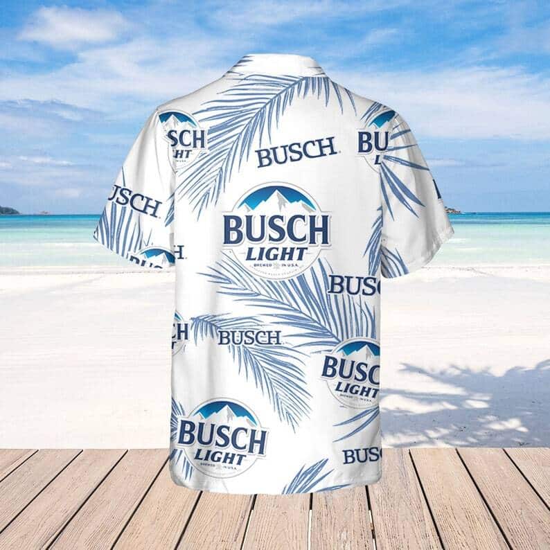 Busch Light Hawaiian Shirt Palm Leaves Pattern On White Theme Busch Light Hawaiian Shirt Palm Leaves Pattern On White Theme