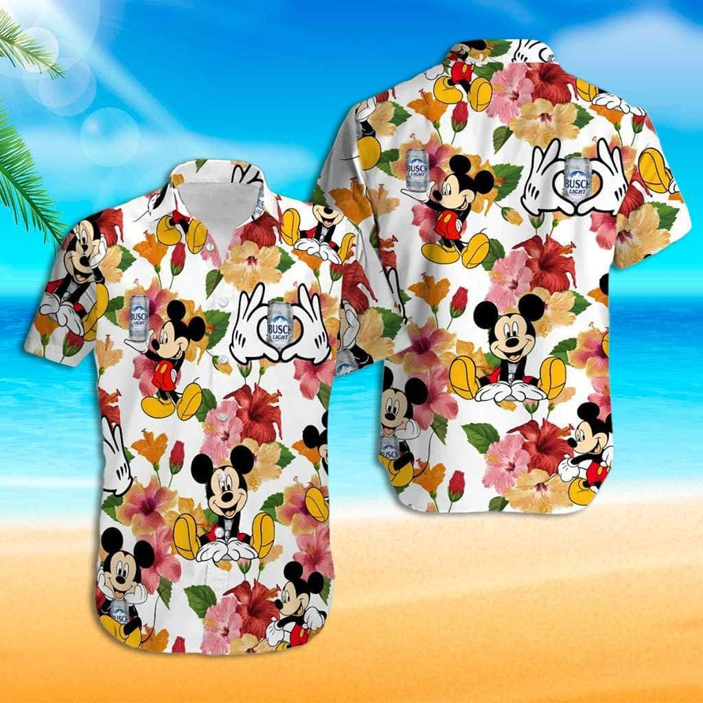 Disney Mickey Mouse And Busch Light Beer Hawaiian Shirt