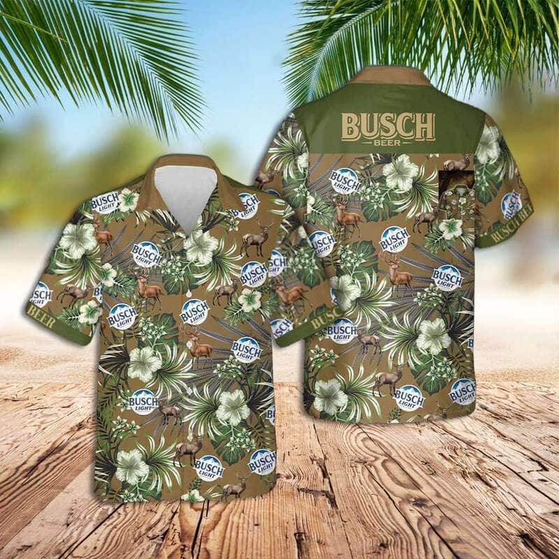 Busch Light Hawaiian Shirt Deer And Tropical Flower Pattern Busch Light Hawaiian Shirt Deer And Tropical Flower Pattern