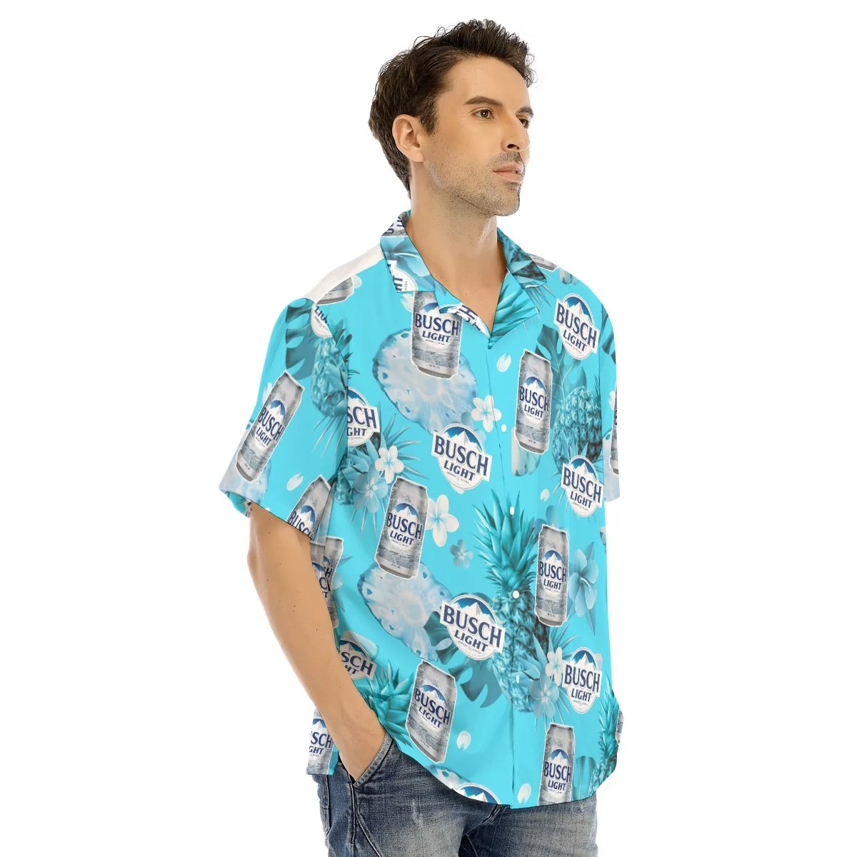 Busch Light Beer Hawaiian Shirt Pineapple And Tropical Flower