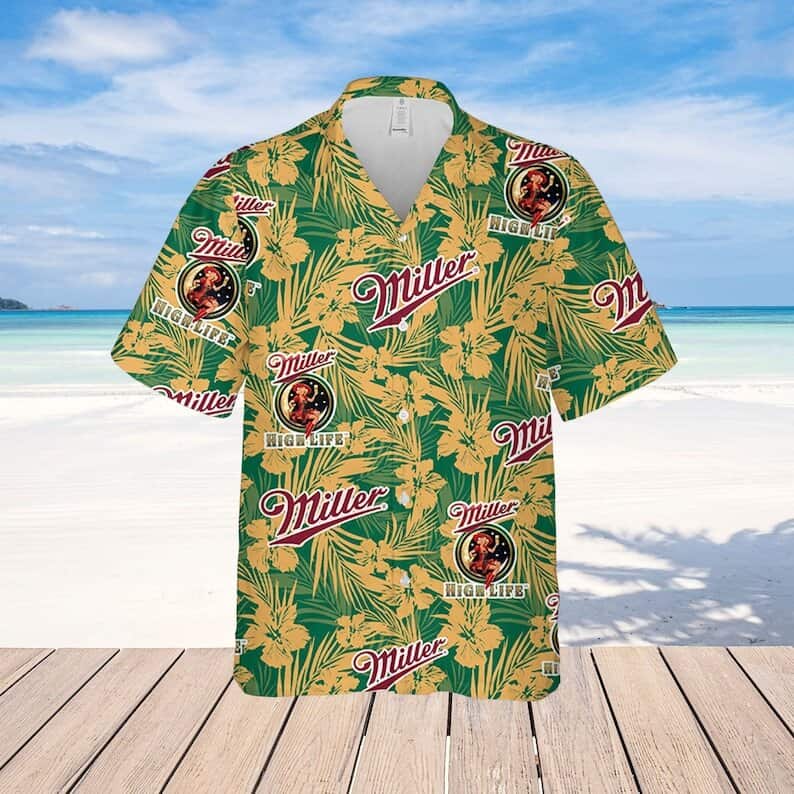 Miller High Life Hawaiian Shirt Tropical Flower Pattern Gift For Beer Lovers Miller High Life Hawaiian Shirt Tropical Flower Pattern Gift For Beer Lovers