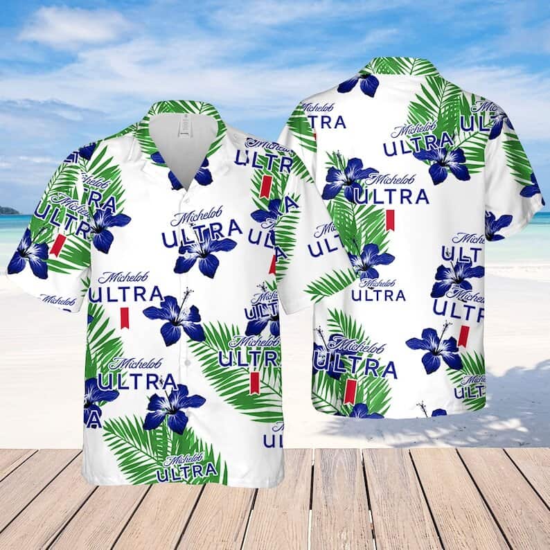 Michelob Ultra Beer Hawaiian Shirt Hibiscus Flower Pattern Michelob Ultra Beer Hawaiian Shirt Hibiscus Flower Pattern