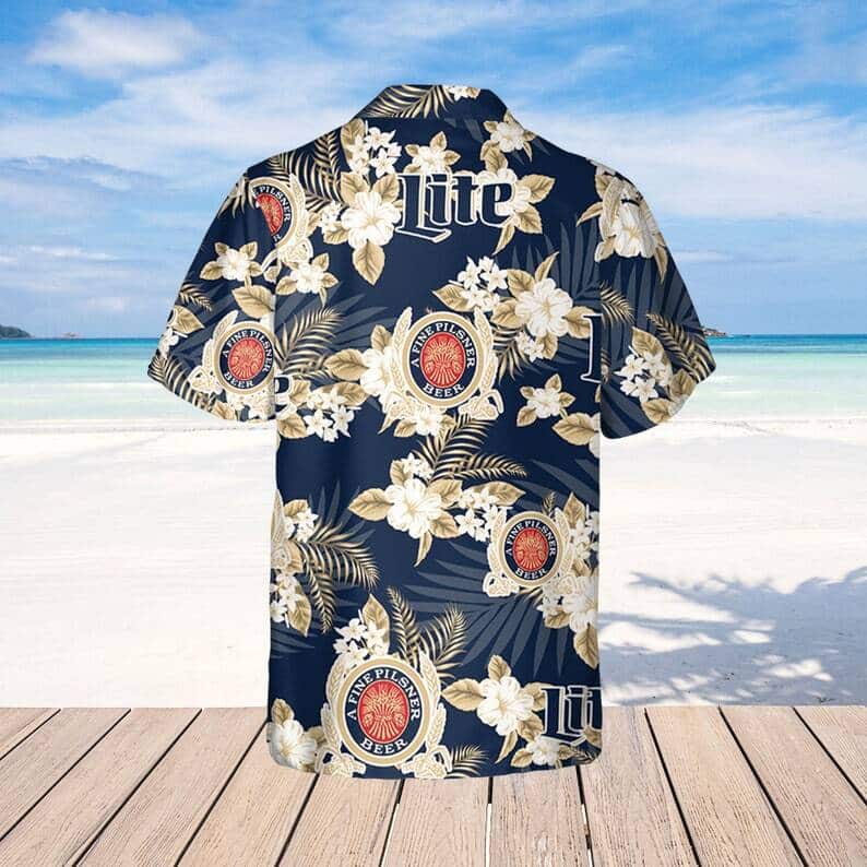 Miller Lite Hawaiian Shirt Tropical Flower Pattern Miller Lite Hawaiian Shirt Tropical Flower Pattern