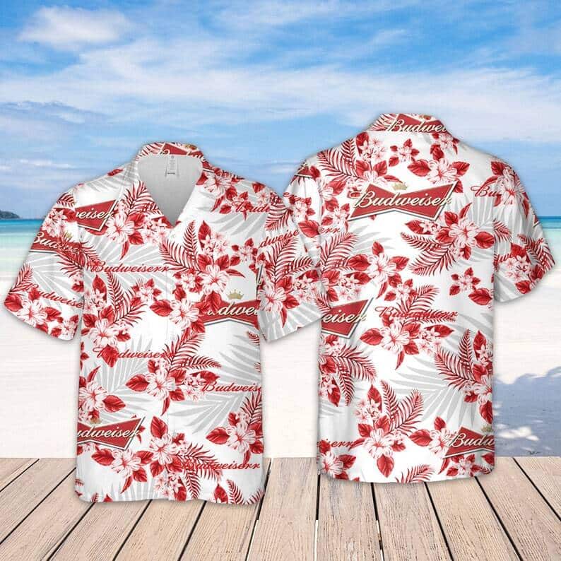 Budweiser Hawaiian Shirt Tropical Flower Pattern Beach Lovers Gift
