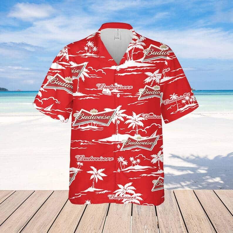 Red Aloha Budweiser Beer Hawaiian Shirt Beach Pattern Red Aloha Budweiser Beer Hawaiian Shirt Beach Pattern