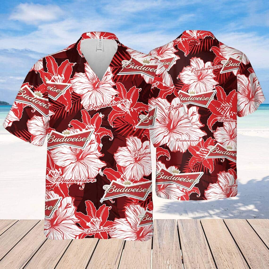 Budweiser Hawaiian Shirt Tropical Flower Pattern Gift For Beach Lovers