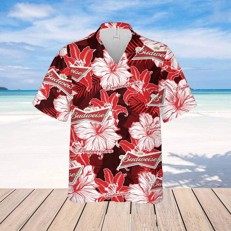 Budweiser Hawaiian Shirt Tropical Flower Pattern Gift For Beach Lovers Budweiser Hawaiian Shirt Tropical Flower Pattern Gift For Beach Lovers