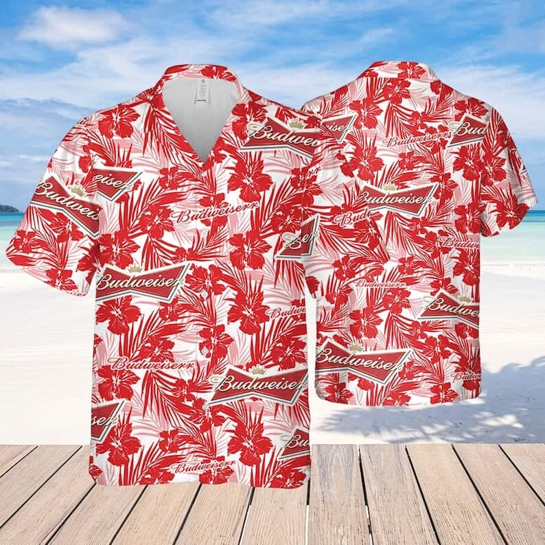 Budweiser Hawaiian Shirt Tropical Flower Pattern Gift For Beach Trip