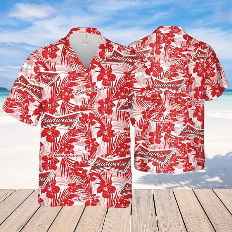Budweiser Hawaiian Shirt Tropical Flower Pattern Gift For Beach Trip Budweiser Hawaiian Shirt Tropical Flower Pattern Gift For Beach Trip