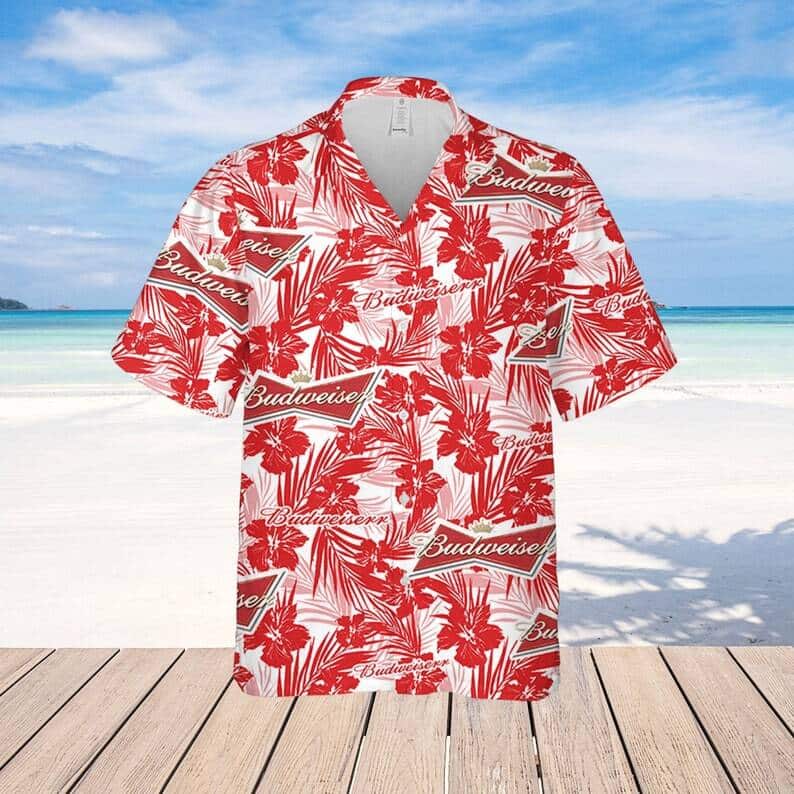 Budweiser Hawaiian Shirt Tropical Flower Pattern Gift For Beach Trip Budweiser Hawaiian Shirt Tropical Flower Pattern Gift For Beach Trip