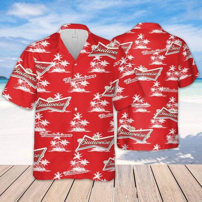Budweiser Hawaiian Shirt Coconut Tree Pattern Beer Lovers Gift Budweiser Hawaiian Shirt Coconut Tree Pattern Beer Lovers Gift