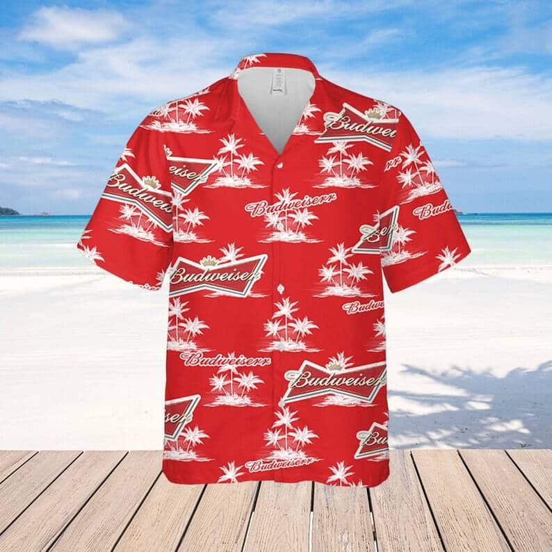 Budweiser Hawaiian Shirt Coconut Tree Pattern Beer Lovers Gift Budweiser Hawaiian Shirt Coconut Tree Pattern Beer Lovers Gift