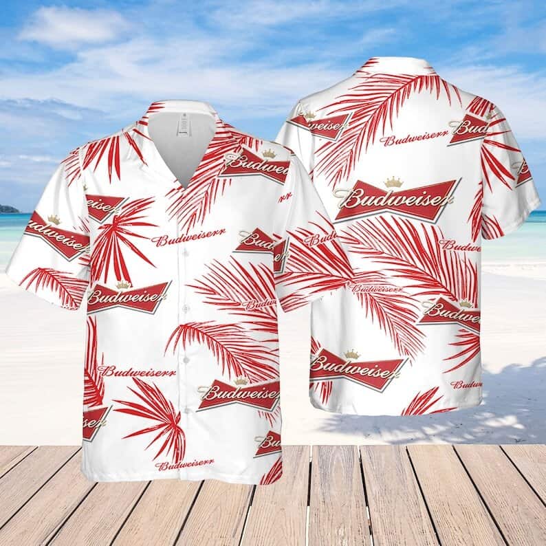 Budweiser Beer Hawaiian Shirt Palm Leaves Pattern Beach Vacation Gift
