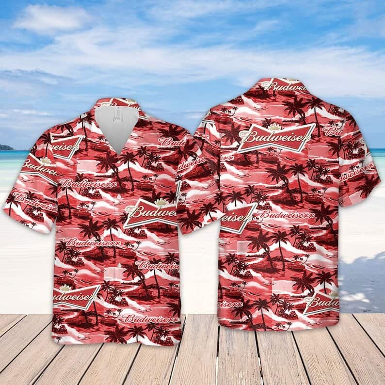 Vintage Budweiser Hawaiian Shirt Sea Island Pattern