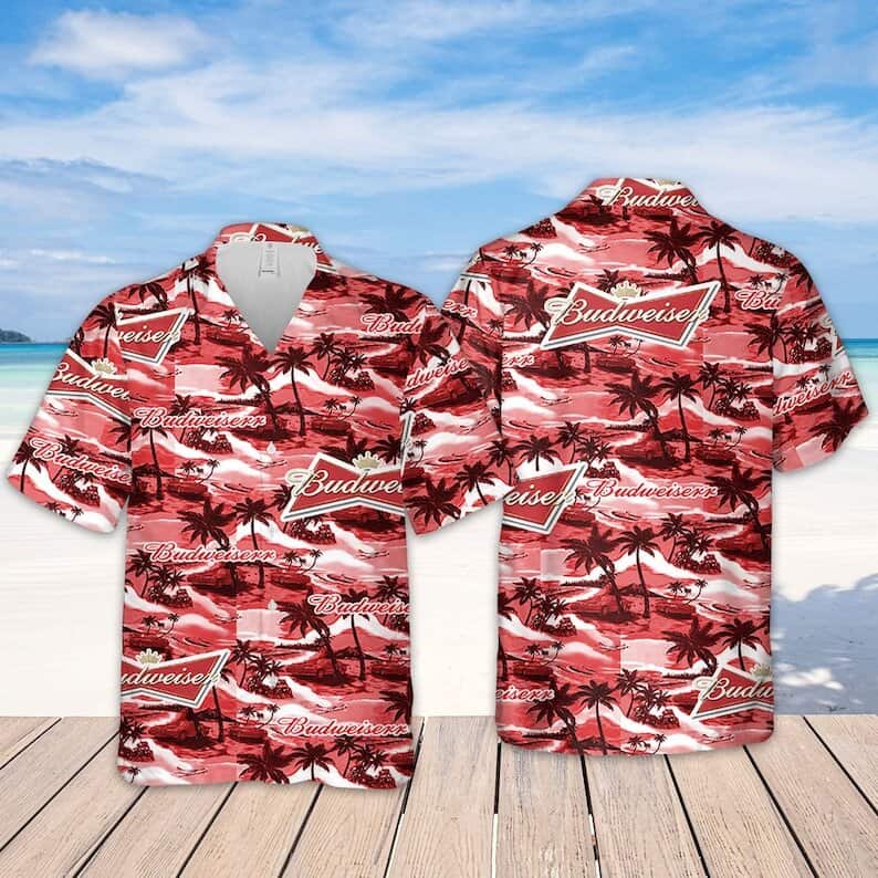 Vintage Budweiser Hawaiian Shirt Sea Island Pattern Vintage Budweiser Hawaiian Shirt Sea Island Pattern
