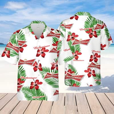 Budweiser Beer Hawaiian Shirt Hibiscus Flower Pattern Budweiser Beer Hawaiian Shirt Hibiscus Flower Pattern