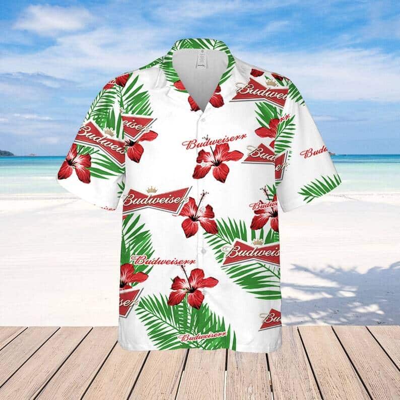 Budweiser Beer Hawaiian Shirt Hibiscus Flower Pattern Budweiser Beer Hawaiian Shirt Hibiscus Flower Pattern