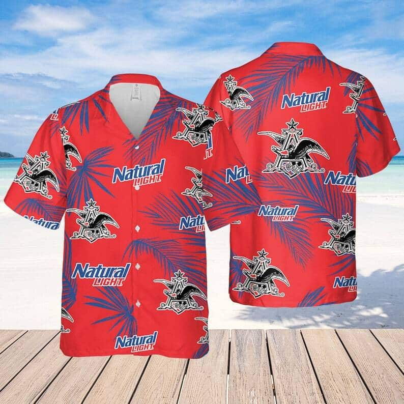 Natural Light Beer Hawaiian Shirt Palm Leaves Pattern Beach Lovers Gift