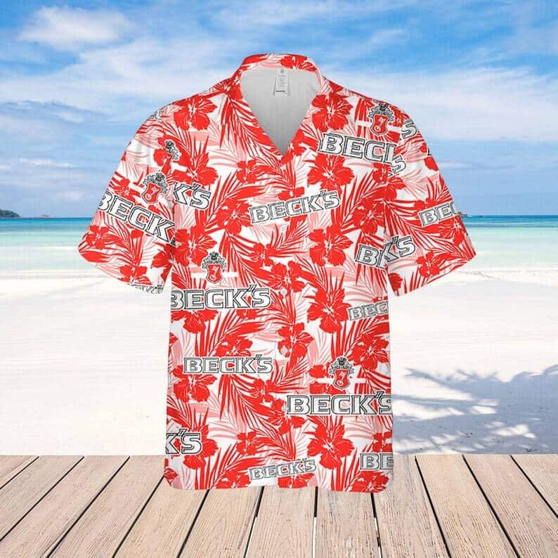 Beck's Beer Tropical Flower Pattern Hawaiian Shirt Beck's Beer Tropical Flower Pattern Hawaiian Shirt