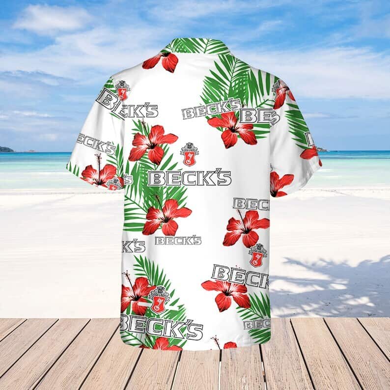 Beck's Beer Hibiscus Flower And Tropical Palm Leaves Hawaiian Shirt Beck's Beer Hibiscus Flower And Tropical Palm Leaves Hawaiian Shirt