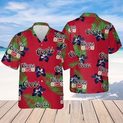 Coors Banquet Beer Hibiscus Flower And Palm Leaves Pattern Hawaiian Shirt