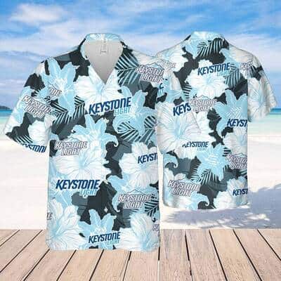Keystone Light Beer Floral Pattern Hawaiian Shirt