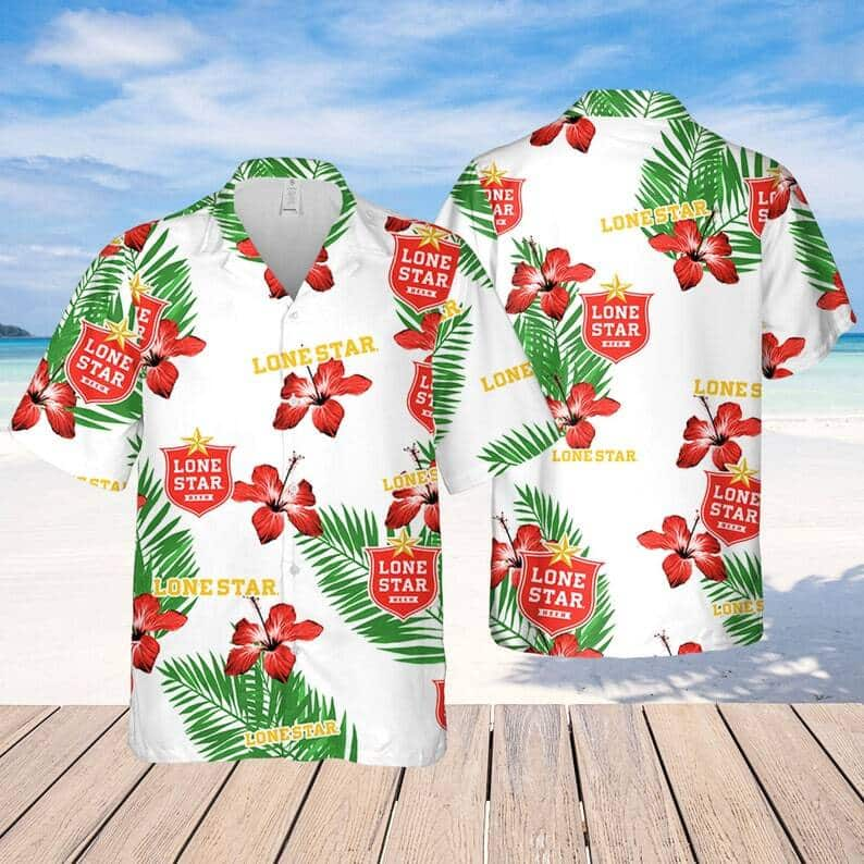 Lone Star Beer Hibiscus Flower Pattern Hawaiian Shirt