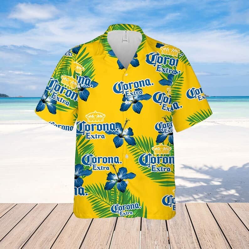 Corona Extra Hibiscus Flower Pattern Hawaiian Shirt