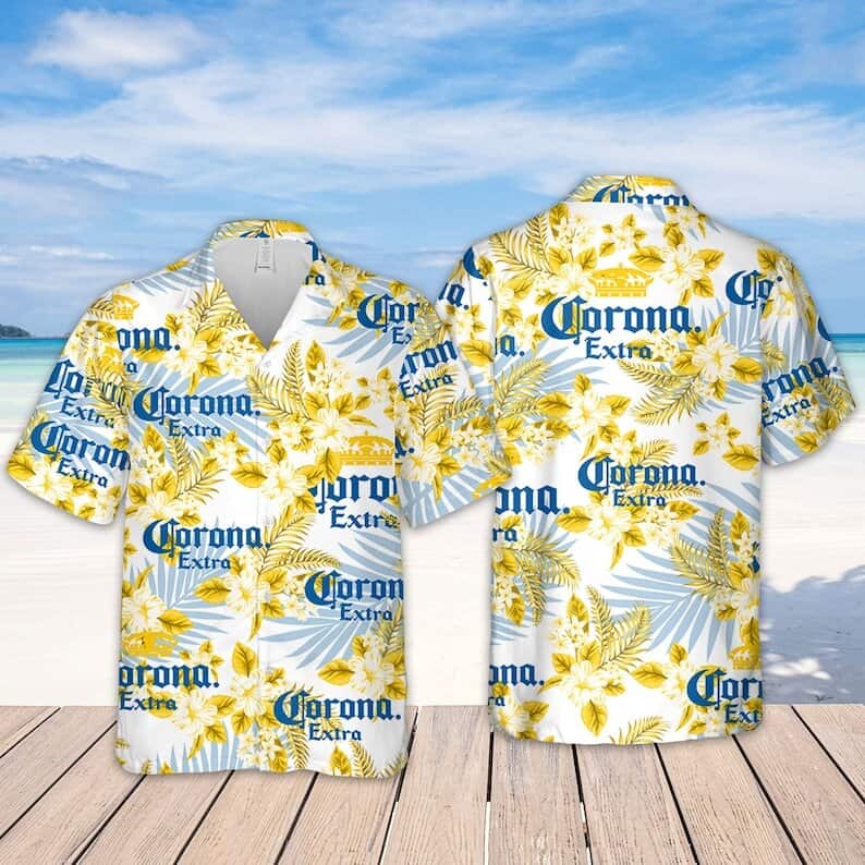 Corona Extra Beer Tropical Flower Pattern Hawaiian Shirt Gift For Beach Trip