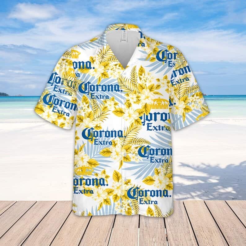 Corona Extra Beer Tropical Flower Pattern Hawaiian Shirt Gift For Beach Trip Corona Extra Beer Tropical Flower Pattern Hawaiian Shirt Gift For Beach Trip