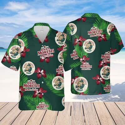 Birra Moretti Beer Hibiscus Flower Pattern Hawaiian Shirt Gift For Beach Lovers