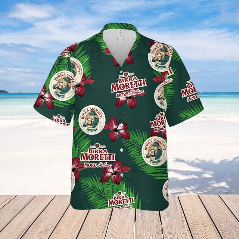 Birra Moretti Beer Hibiscus Flower Pattern Hawaiian Shirt Gift For Beach Lovers Birra Moretti Beer Hibiscus Flower Pattern Hawaiian Shirt Gift For Beach Lovers
