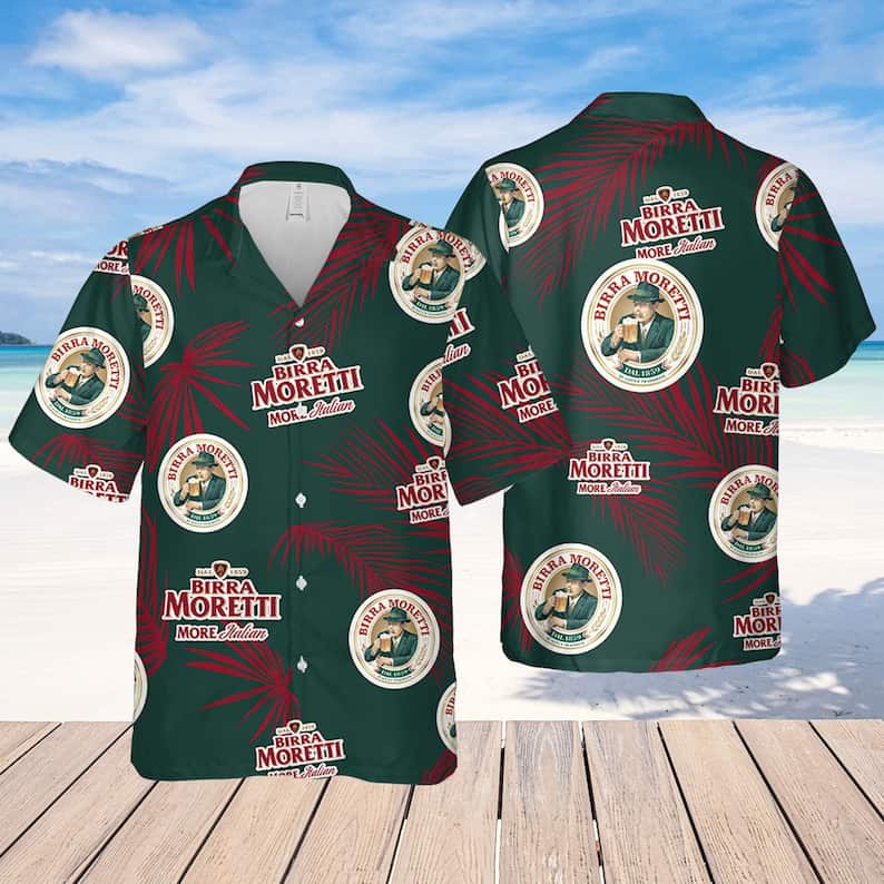 Birra Moretti Beer Palm Leaves Pattern Hawaiian Shirt Birra Moretti Beer Palm Leaves Pattern Hawaiian Shirt